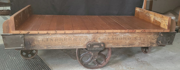 1900's Restored Lineberry Cart Coffee Table w/ Heart Pine Top 53" x 26" GS00839