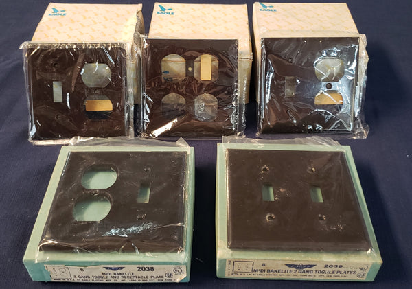 NOS Eagle Bakelite Smooth Brown Outlet Receptacle Plate Covers 40 Total GS00628