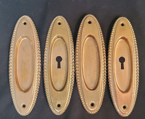 4 Oval Pocket Door Escutcheon Plates with Beaded Trim 7" x 2 1/8" GS00588