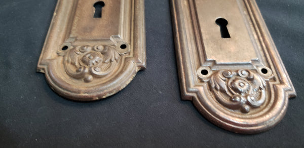 Pair of Art Nouveau Door Knob Backplates with Keyholes 8" x 2 3/8" GS00589