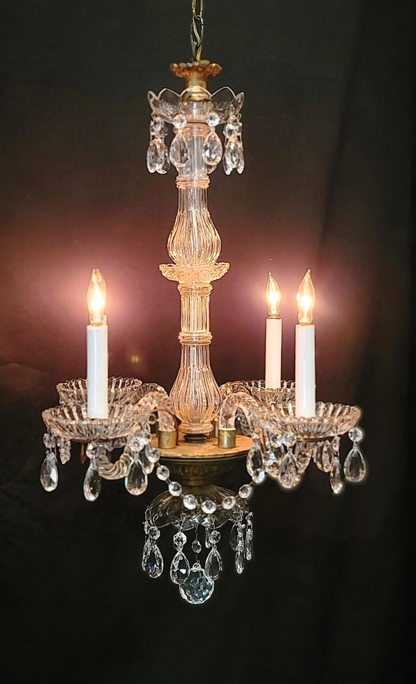 Restored 4 Light Crystal Chandelier w/ Faceted Prism Garland 25" x 19" GS00577