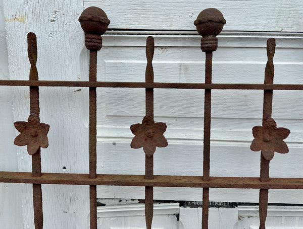 Antique Wrought Iron Fencing w/ Ball Top Finials & Floral Medallion GA20481
