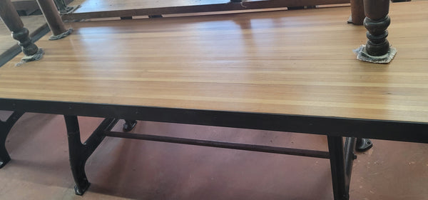 Reclaimed Bowling Alley Table w/ Industrial Cast Iron Base 86 1/2" x 30" GS00834