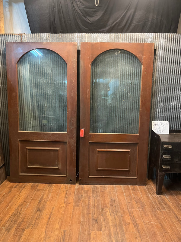 Beautiful Arched Glass & Mahogany French Door Pair 89 x 90" GA10126