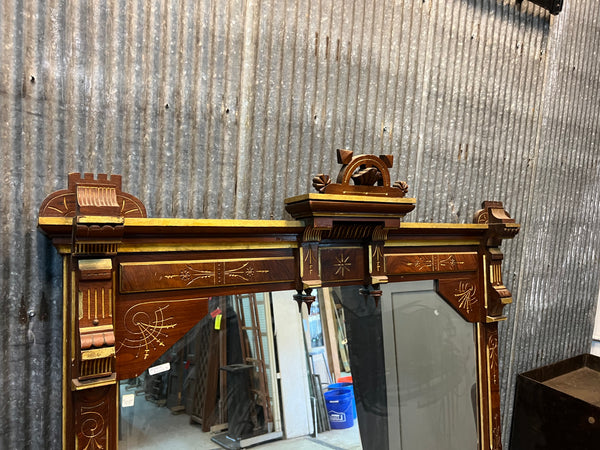 Walnut Eastlake/Victorian Pier/Mantle Mirror w/ Gold Trim Detail GA10149