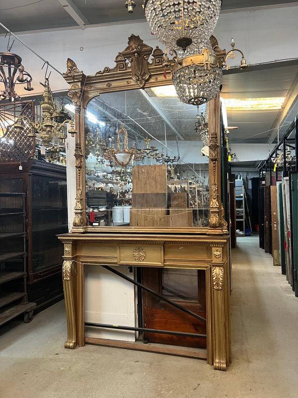 Monumental Gilded Fireplace Mantel & Mirror GA10159