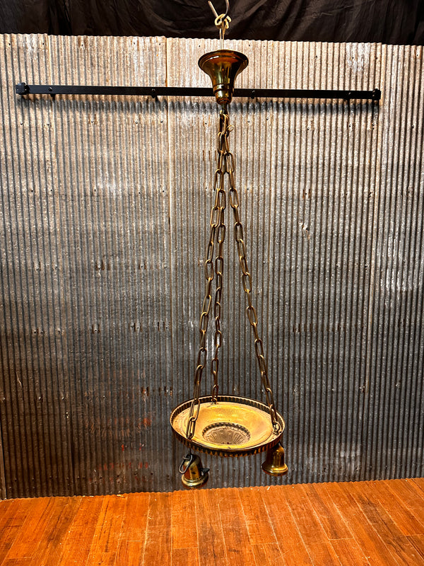 ART DECO BRASS 3-LIGHT PAN-STYLE TALL HANGING FIXTURE GA10004