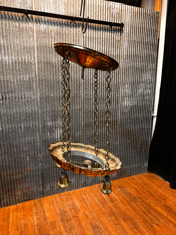 ART DECO BRASS DOUBLE LIGHT PAN-STYLE HANGING LIGHT FIXTURE GA10008