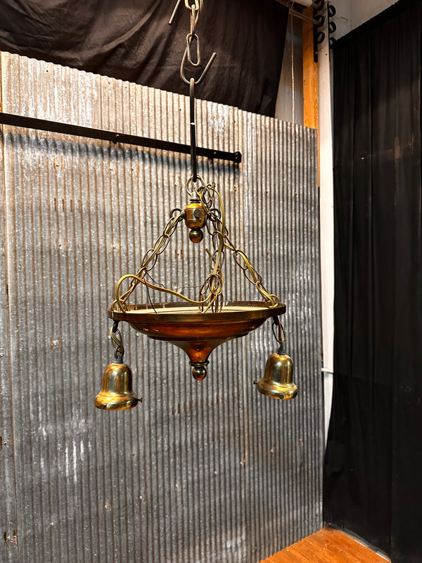 ART DECO DUAL-LIGHT PAN-STYLE BRASS LIGHT FIXTURE GA10009
