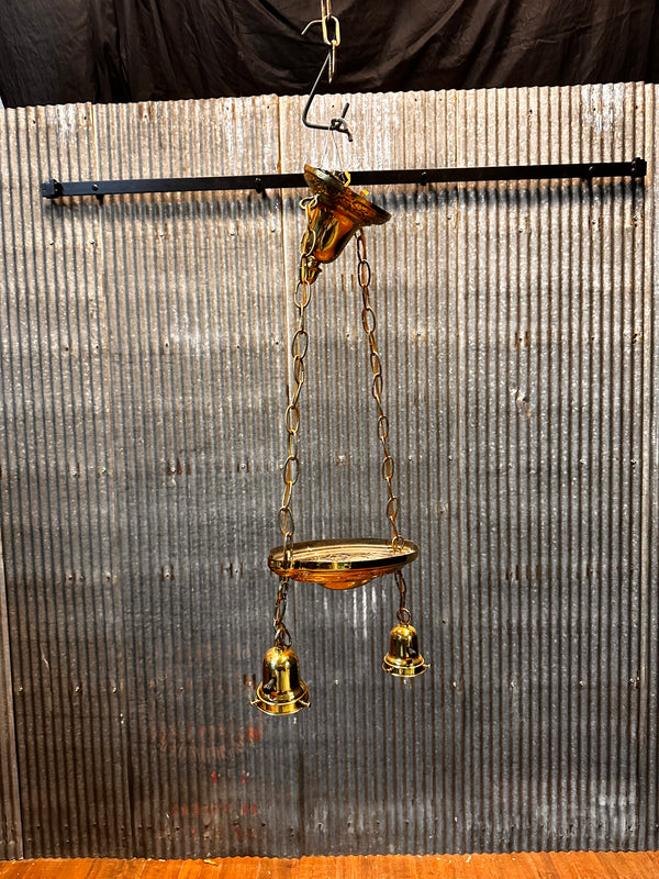 ART DECO BRASS TWO-LIGHT PAN-STYLE HANGING LIGHT FIXTURE GA10011