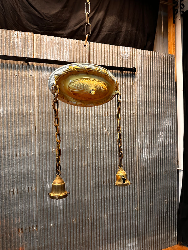 ART DECO BRASS TWO-LIGHT PAN-STYLE HANGING LIGHT FIXTURE GA10012