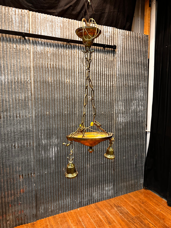 ART DECO BRASS DOUBLE HANGING PAN-STYLE LIGHT FIXTURE GA10015