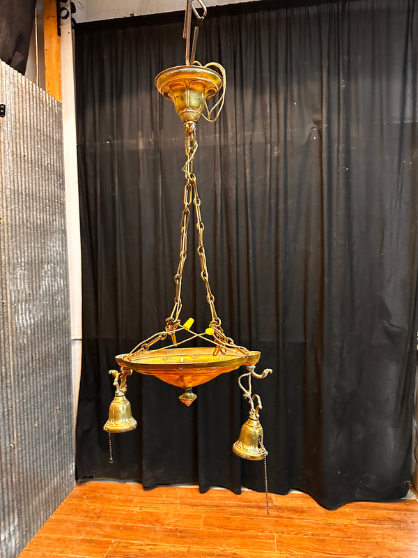 ART DECO BRASS DOUBLE HANGING PAN-STYLE LIGHT FIXTURE GA10015