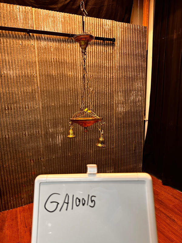 ART DECO BRASS DOUBLE HANGING PAN-STYLE LIGHT FIXTURE GA10015