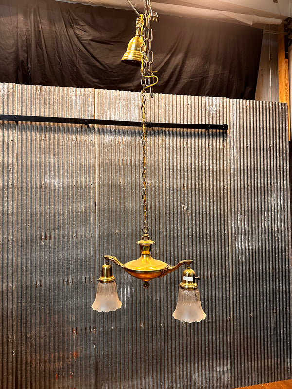 ART DECO DUAL-HANGING LIGHT FIXTURE WITH SHADES GA10016