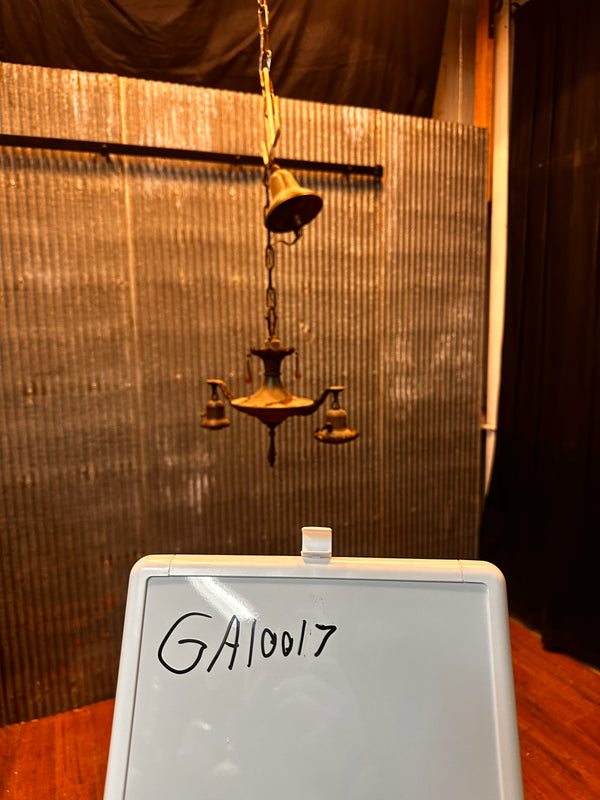 ART DECO BRASS DOUBLE-ARMED PAN-STYLE HANGING LIGHT FIXTURE GA10017