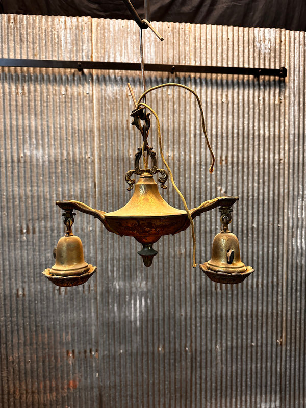 ART DECO BRASS DOUBLE-ARM HANGING PAN-STYLE LIGHT FIXTURE GA10023