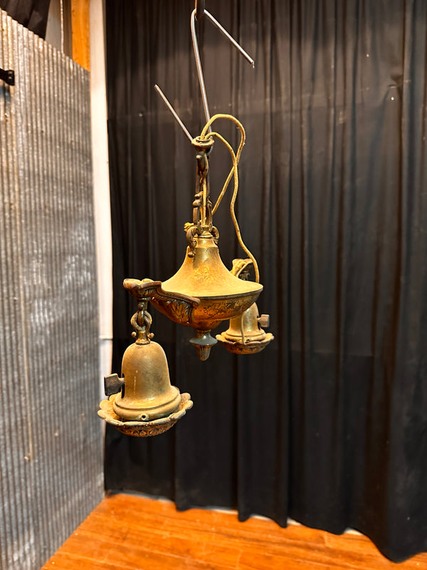 ART DECO BRASS DOUBLE-ARM HANGING PAN-STYLE LIGHT FIXTURE GA10023