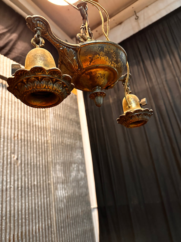 ART DECO BRASS DOUBLE-ARM HANGING PAN-STYLE LIGHT FIXTURE GA10023
