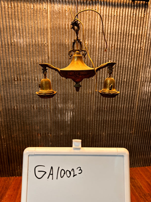 ART DECO BRASS DOUBLE-ARM HANGING PAN-STYLE LIGHT FIXTURE GA10023