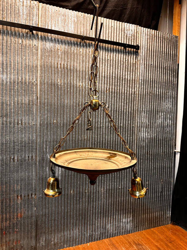 ART DECO BRASS DUAL-LIGHT HANGING PAN-STYLE FIXTURE GA10025