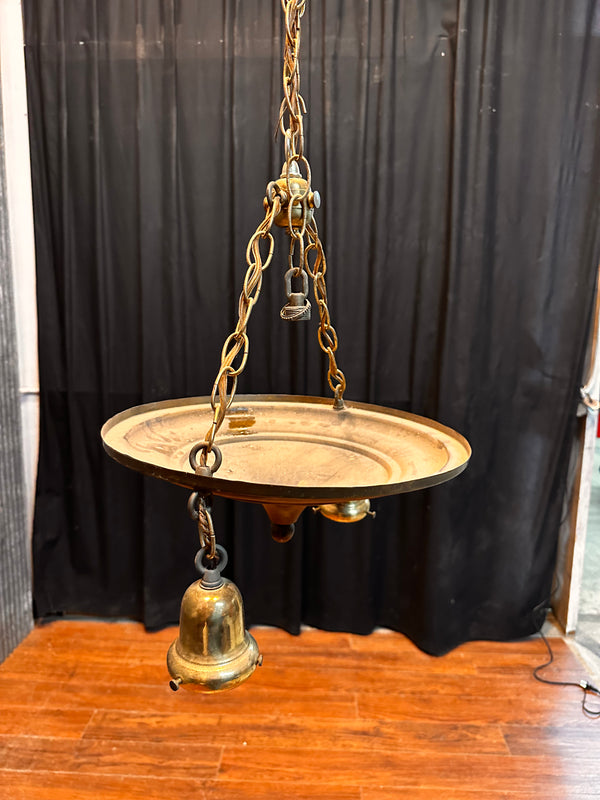 ART DECO BRASS DUAL-LIGHT HANGING PAN-STYLE FIXTURE GA10025