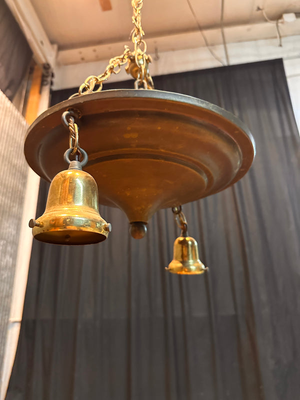 ART DECO BRASS DUAL-LIGHT HANGING PAN-STYLE FIXTURE GA10025