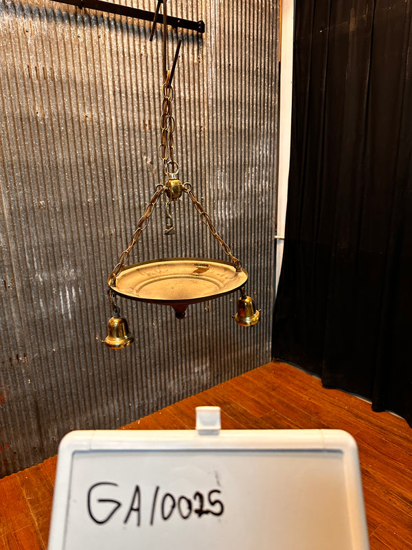 ART DECO BRASS DUAL-LIGHT HANGING PAN-STYLE FIXTURE GA10025