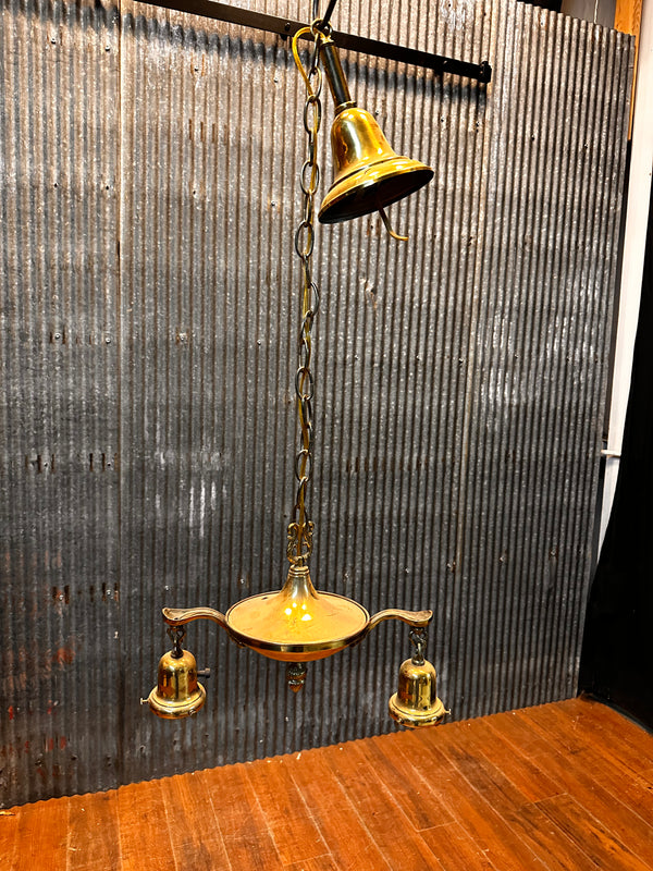ART DECO BRASS DOUBLE-ARMED PAN-STYLE HANGING LIGHT FIXTURE GA10027