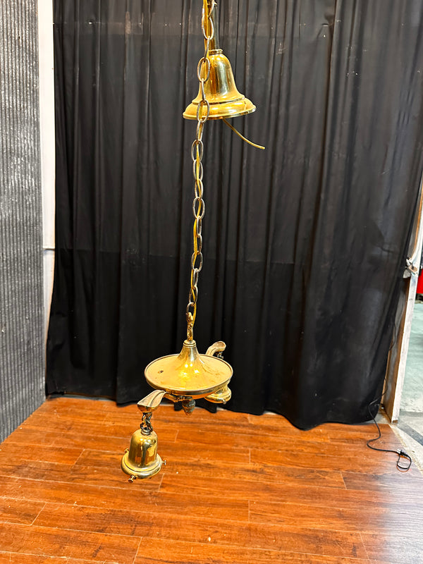 ART DECO BRASS DOUBLE-ARMED PAN-STYLE HANGING LIGHT FIXTURE GA10027