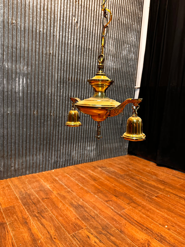 ART DECO BRASS DOUBLE-ARMED PAN-STYLE LIGHT FIXTURE GA10028