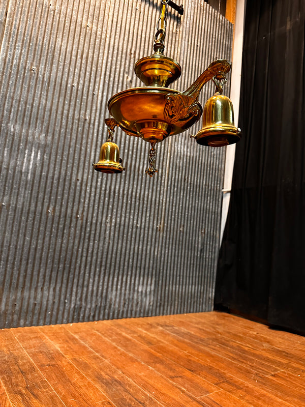 ART DECO BRASS DOUBLE-ARMED PAN-STYLE LIGHT FIXTURE GA10028