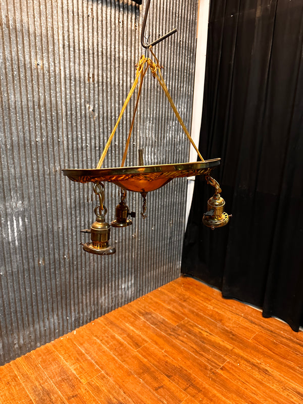 ART DECO BRASS TRIPLE-LIGHT PAN-STYLE FLUSH-MOUNT FIXTURE GA10031