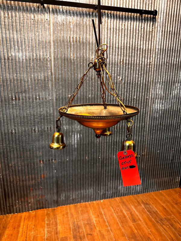ART DECO BRASS TRIPLE-LIGHT HANGING PAN-STYLE FIXTURE GA10032