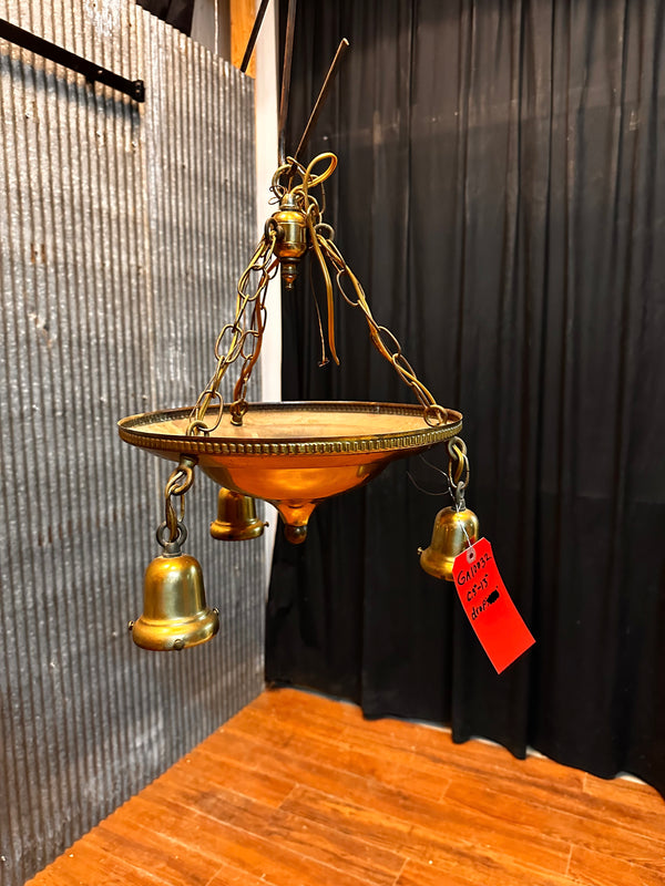 ART DECO BRASS TRIPLE-LIGHT HANGING PAN-STYLE FIXTURE GA10032