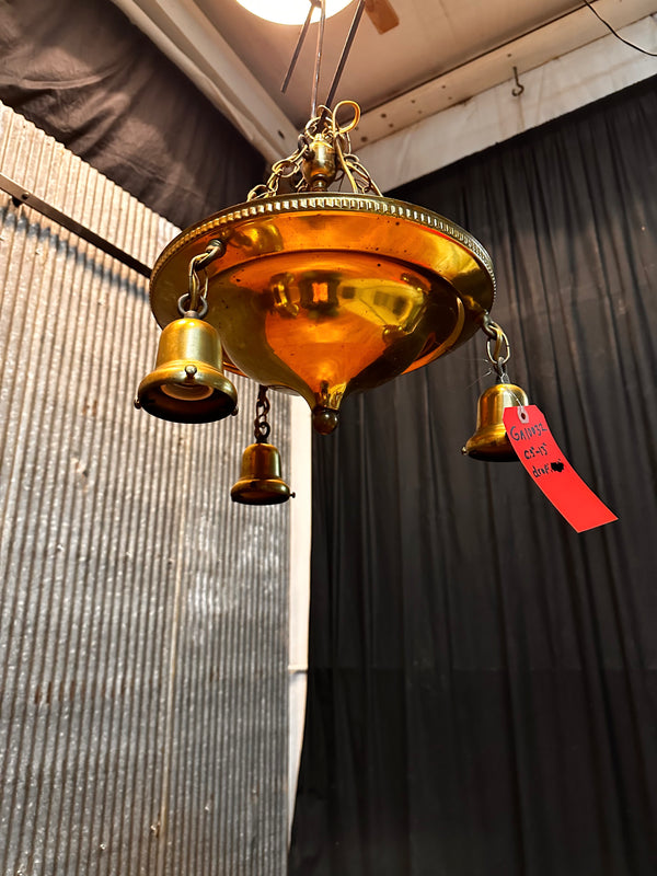ART DECO BRASS TRIPLE-LIGHT HANGING PAN-STYLE FIXTURE GA10032