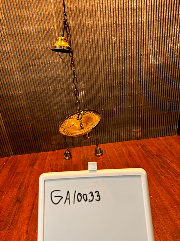 ART DECO BRASS TRIPLE-LIGHT HANGING PAN-STYLE FIXTURE GA10033