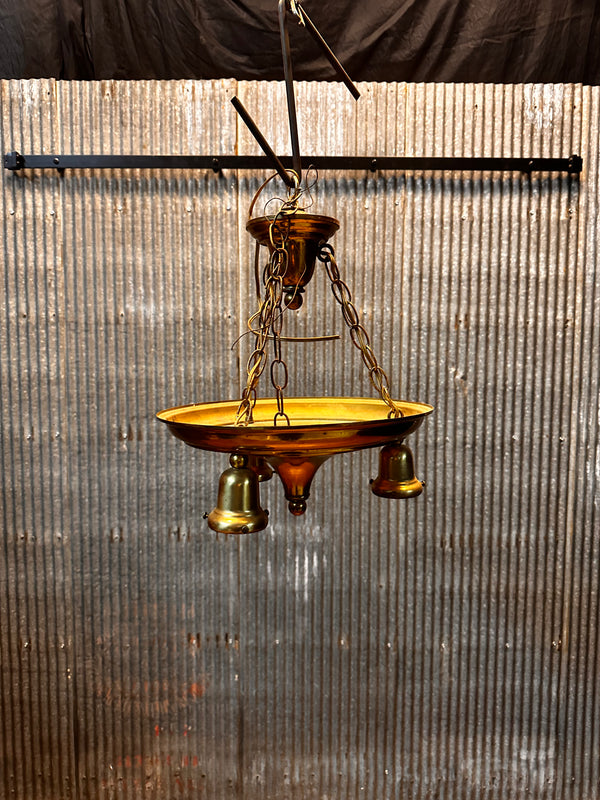 ART DECO BRASS TRIPLE-LIGHT HANGING PAN-STYLE FIXTURE GA10038