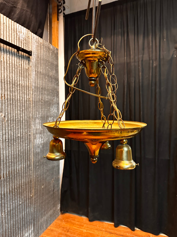 ART DECO BRASS TRIPLE-LIGHT HANGING PAN-STYLE FIXTURE GA10038