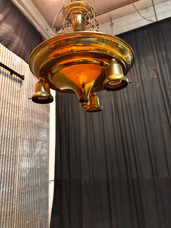 ART DECO BRASS TRIPLE-LIGHT HANGING PAN-STYLE FIXTURE GA10038