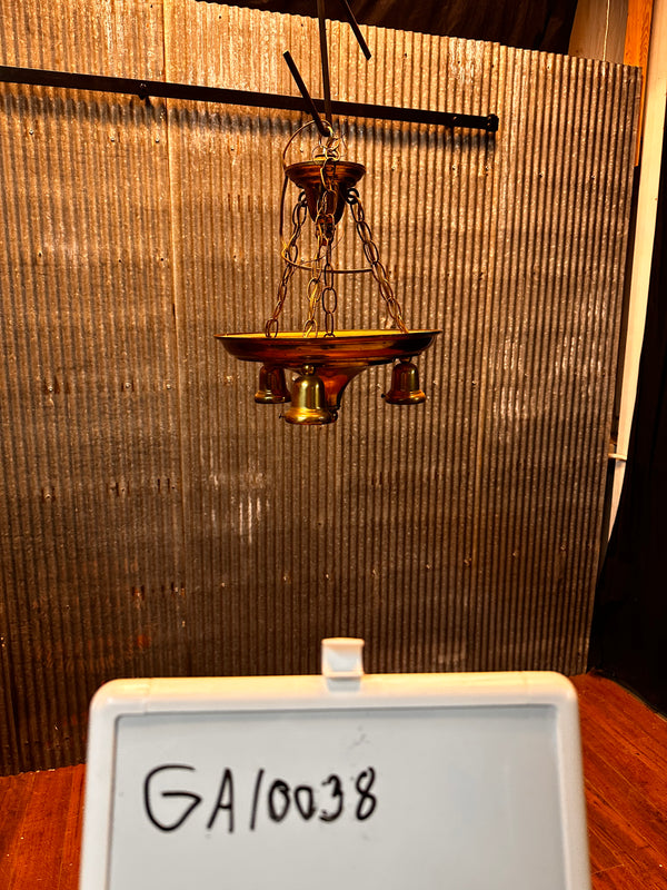 ART DECO BRASS TRIPLE-LIGHT HANGING PAN-STYLE FIXTURE GA10038