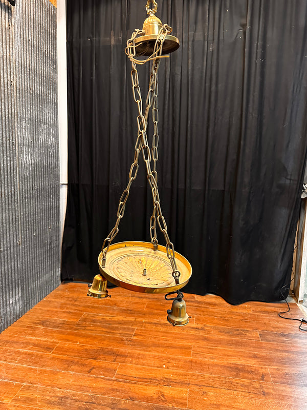 ART DECO BRASS TRIPLE-LIGHT HANGING PAN -STYLE FIXTURE GA10041