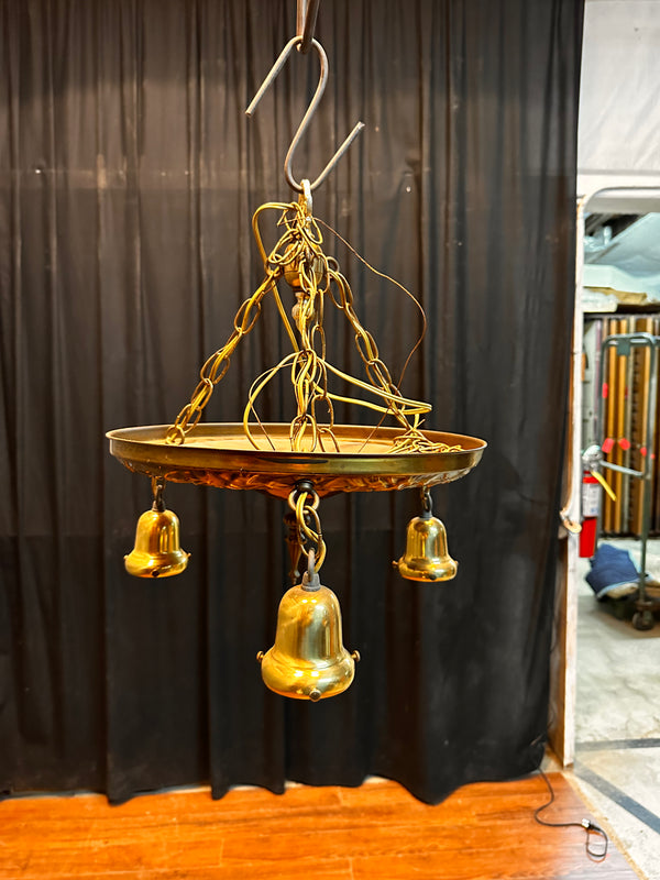 ART DECO BRASS TRIPLE-LIGHT PAN-STYLE HANGING FIXTURE GA10042