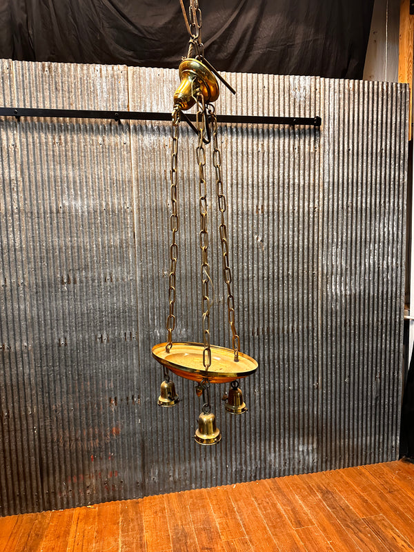 ART DECO BRASS TRIPLE-LIGHT PAN-STYLE HANGING FIXTURE GA10045
