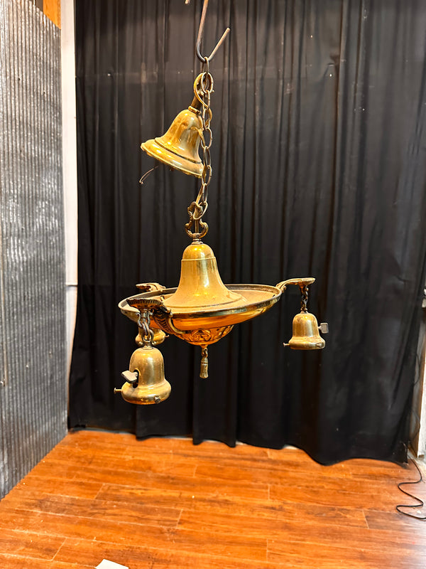 ART DECO BRASS TRIPLE-ARM HANGING PAN-STYLE LIGHT FIXTURE GA10065