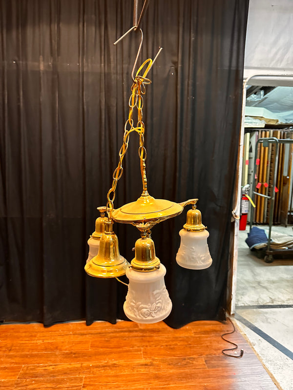 ART DECO BRASS TRIPLE-ARM PAN-STYLE LIGHT FIXTURE GA10069