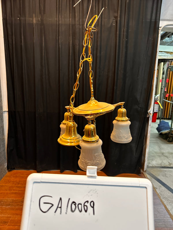 ART DECO BRASS TRIPLE-ARM PAN-STYLE LIGHT FIXTURE GA10069