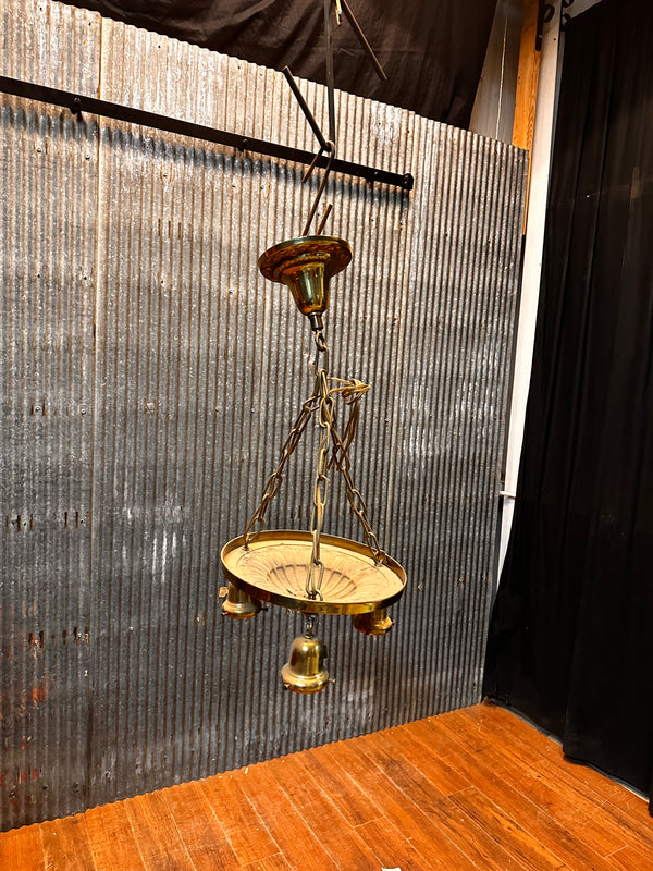 ART DECO BRASS TRIPLE-LIGHT PAN-STYLE HANGING  FIXTURE GA10070