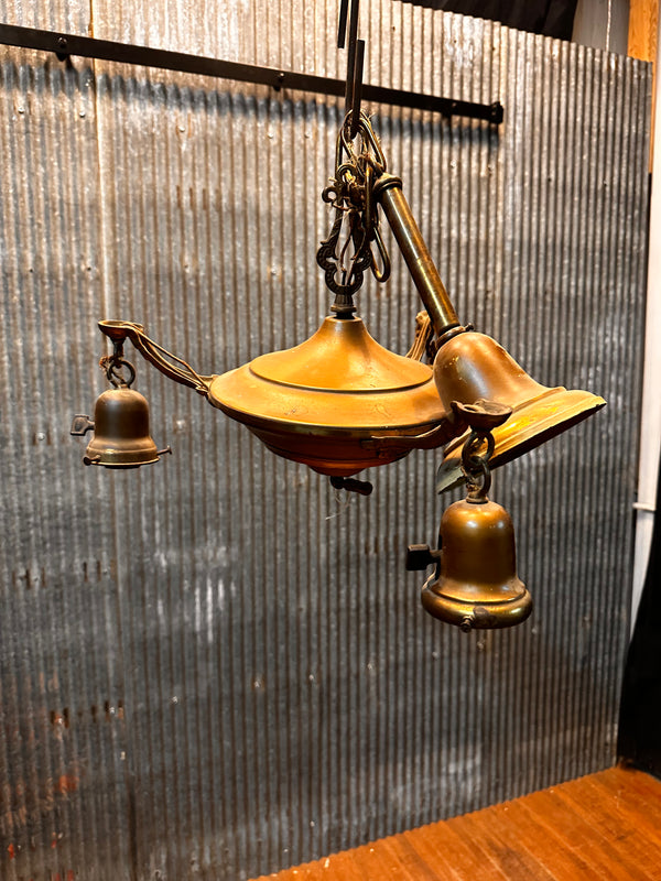 ART DECO BRASS TRIPLE-ARM HANGING PAN-STYLE LIGHT FIXTURE GA10076