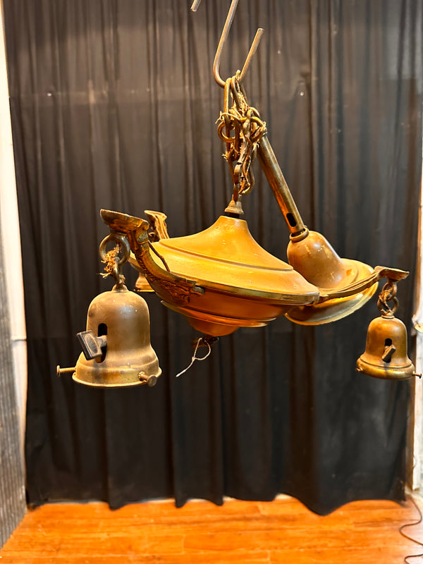 ART DECO BRASS TRIPLE-ARM HANGING PAN-STYLE LIGHT FIXTURE GA10076